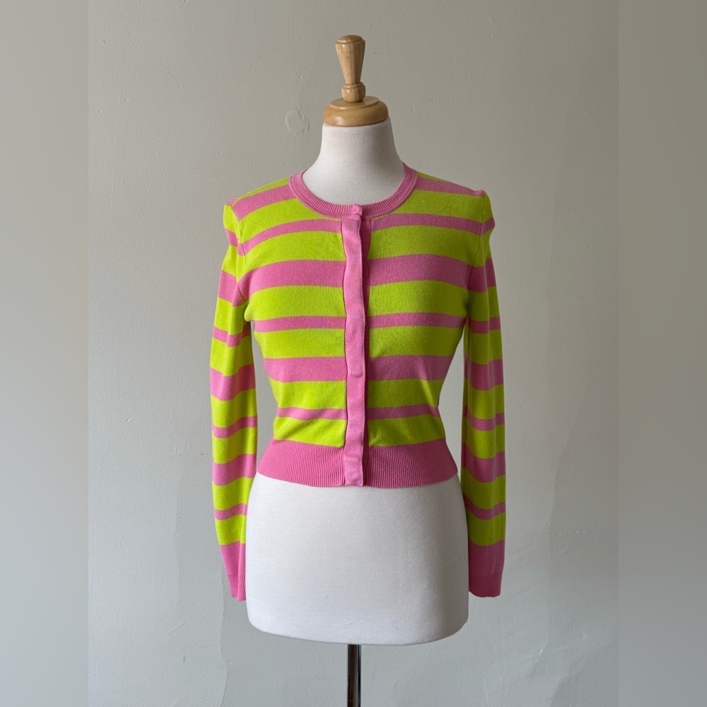 Victor Glemaud x Target | Pink Lime Stripe Cardigan | Designer Knit Sweater | XS